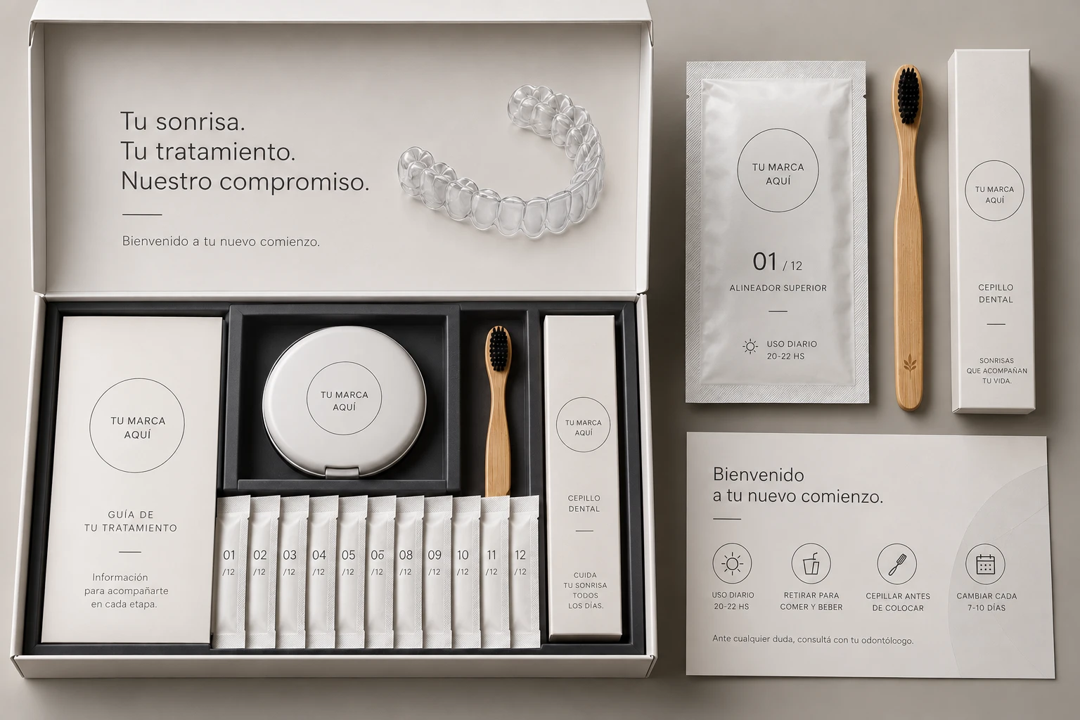 Kit de bienvenida con el packaging personalizado con tu marca